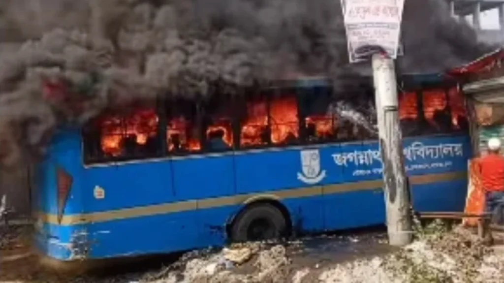 Jagannath University Bus Damaged in Garage Fire During Repairs 2 Jagannath University Bus Damaged in Garage Fire During Repairs
